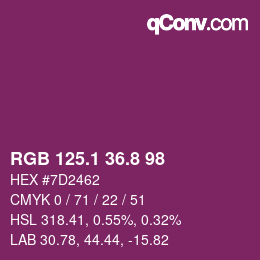 カラーコード: RGB 125.1 36.8 98 | qconv.com