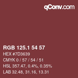 カラーコード: RGB 125.1 54 57 | qconv.com