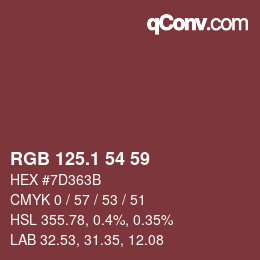 カラーコード: RGB 125.1 54 59 | qconv.com