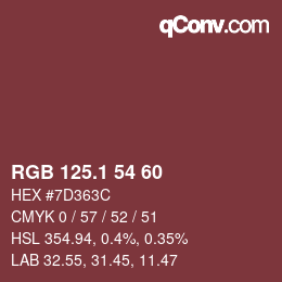 カラーコード: RGB 125.1 54 60 | qconv.com