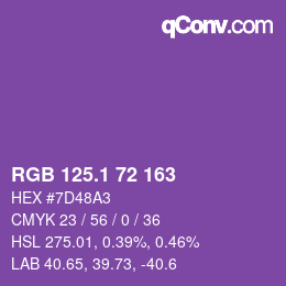 カラーコード: RGB 125.1 72 163 | qconv.com