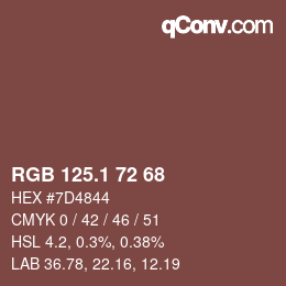 カラーコード: RGB 125.1 72 68 | qconv.com