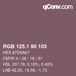 カラーコード: RGB 125.1 90 103 | qconv.com