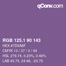 カラーコード: RGB 125.1 90 143 | qconv.com