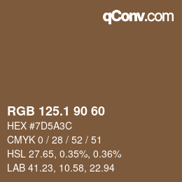カラーコード: RGB 125.1 90 60 | qconv.com