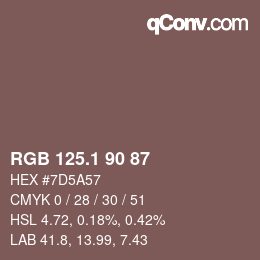 カラーコード: RGB 125.1 90 87 | qconv.com