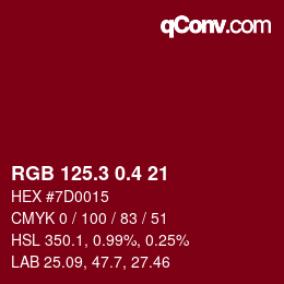 カラーコード: RGB 125.3 0.4 21 | qconv.com
