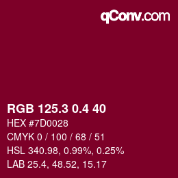 カラーコード: RGB 125.3 0.4 40 | qconv.com