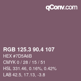 カラーコード: RGB 125.3 90.4 107 | qconv.com