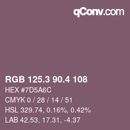 カラーコード: RGB 125.3 90.4 108 | qconv.com