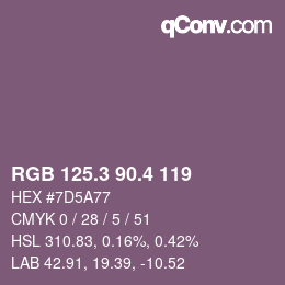 カラーコード: RGB 125.3 90.4 119 | qconv.com