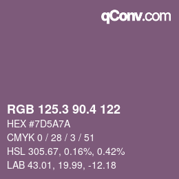 カラーコード: RGB 125.3 90.4 122 | qconv.com
