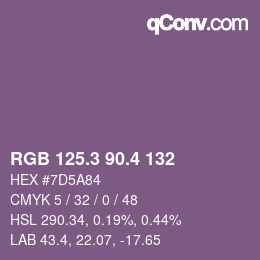 カラーコード: RGB 125.3 90.4 132 | qconv.com