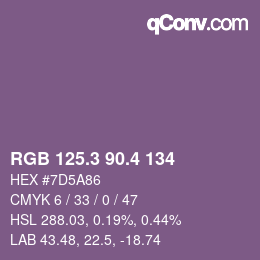 カラーコード: RGB 125.3 90.4 134 | qconv.com