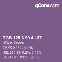 カラーコード: RGB 125.3 90.4 137 | qconv.com