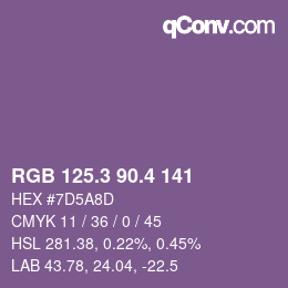 カラーコード: RGB 125.3 90.4 141 | qconv.com