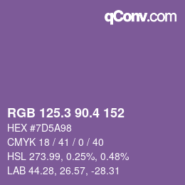 カラーコード: RGB 125.3 90.4 152 | qconv.com