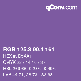カラーコード: RGB 125.3 90.4 161 | qconv.com