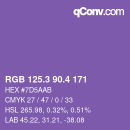 カラーコード: RGB 125.3 90.4 171 | qconv.com