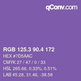 カラーコード: RGB 125.3 90.4 172 | qconv.com
