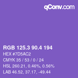 カラーコード: RGB 125.3 90.4 194 | qconv.com