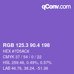 カラーコード: RGB 125.3 90.4 198 | qconv.com