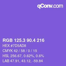 カラーコード: RGB 125.3 90.4 216 | qconv.com