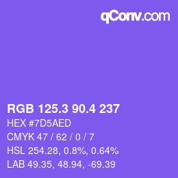 カラーコード: RGB 125.3 90.4 237 | qconv.com