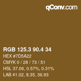 カラーコード: RGB 125.3 90.4 34 | qconv.com