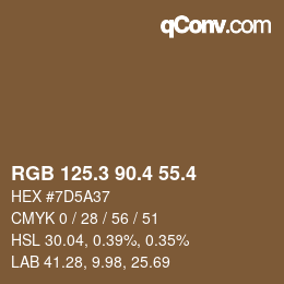 カラーコード: RGB 125.3 90.4 55.4 | qconv.com