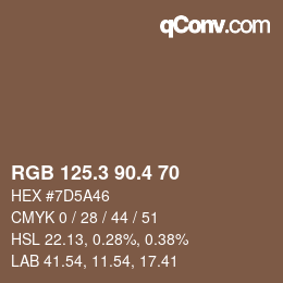 カラーコード: RGB 125.3 90.4 70 | qconv.com