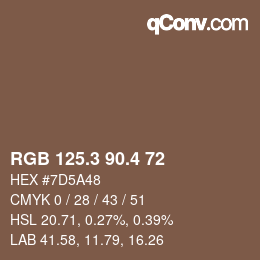 カラーコード: RGB 125.3 90.4 72 | qconv.com