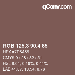 カラーコード: RGB 125.3 90.4 85 | qconv.com