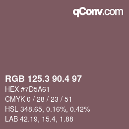 カラーコード: RGB 125.3 90.4 97 | qconv.com