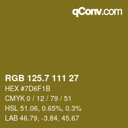 カラーコード: RGB 125.7 111 27 | qconv.com