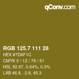 カラーコード: RGB 125.7 111 28 | qconv.com