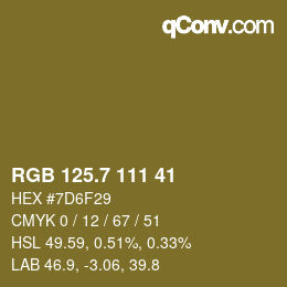 カラーコード: RGB 125.7 111 41 | qconv.com
