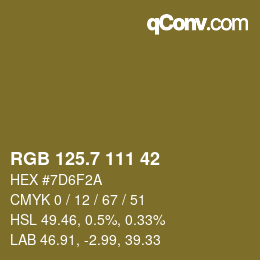 カラーコード: RGB 125.7 111 42 | qconv.com