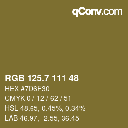 カラーコード: RGB 125.7 111 48 | qconv.com