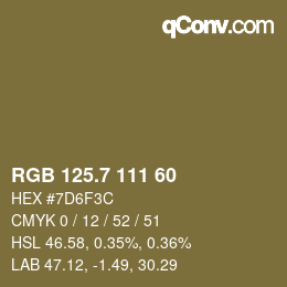 カラーコード: RGB 125.7 111 60 | qconv.com