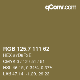 カラーコード: RGB 125.7 111 62 | qconv.com