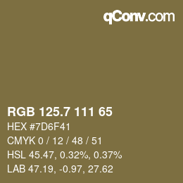 カラーコード: RGB 125.7 111 65 | qconv.com