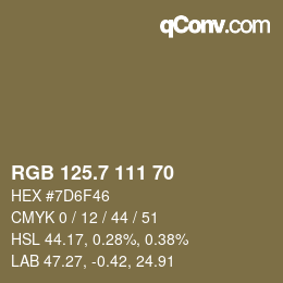 カラーコード: RGB 125.7 111 70 | qconv.com