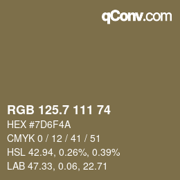 カラーコード: RGB 125.7 111 74 | qconv.com