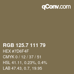 カラーコード: RGB 125.7 111 79 | qconv.com