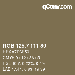カラーコード: RGB 125.7 111 80 | qconv.com