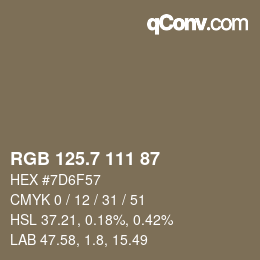 カラーコード: RGB 125.7 111 87 | qconv.com