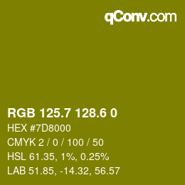 カラーコード: RGB 125.7 128.6 0 | qconv.com