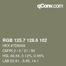 カラーコード: RGB 125.7 128.6 102 | qconv.com