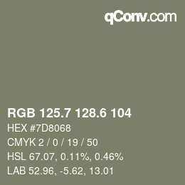 カラーコード: RGB 125.7 128.6 104 | qconv.com